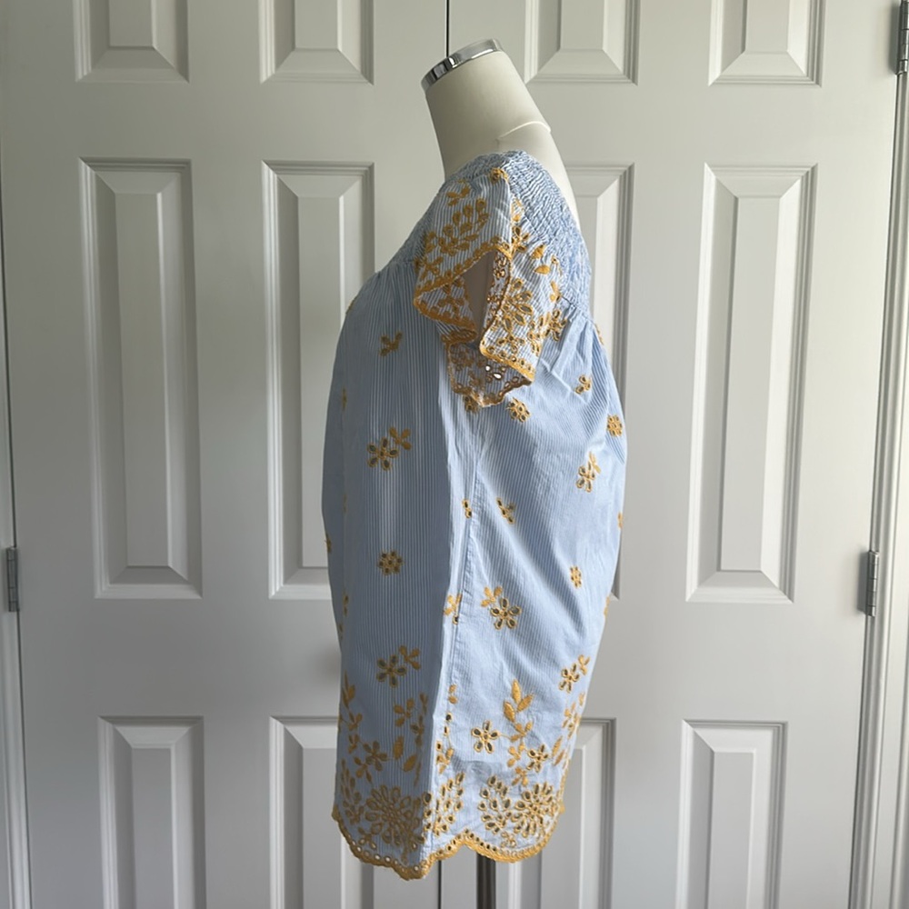 Zara Blue Yellow Bohemian Eyelet Off-Shoulder Embroidered Mini Sundress Size S - Picture 4 of 10